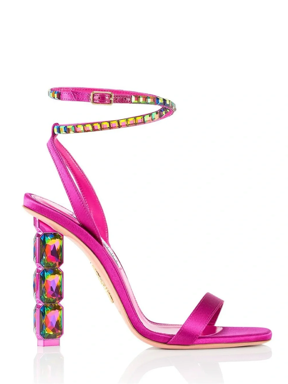 Aquazzura Fuchsia Jewel-Embellished Ankle-Strap Heels